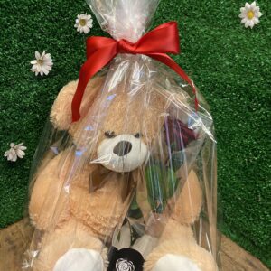Large 22 inch gift wrapped bear with forever rose in gift box